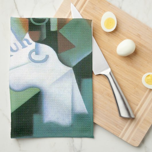 フアン・グリスによる「瓶と果物皿」、ビンテージ・キュビズム キッチンタオル (四つ折り)