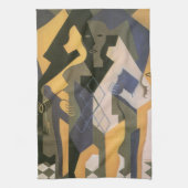 フアン・グリスの「テーブルに座るハルレキン」、ヴィンテージ・キュビズム キッチンタオル (縦)