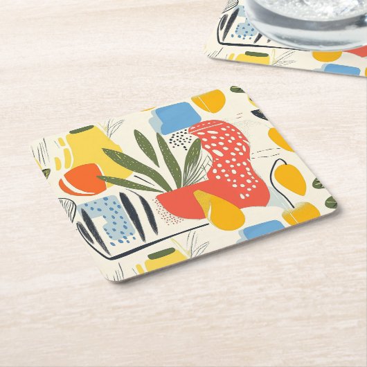 フアヴィスムスタイル鮮やかカラーズガーデンポット スクエアペーパーコースター (アングル)