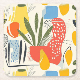 フアヴィスムスタイル鮮やかカラーズガーデンポット スクエアペーパーコースター