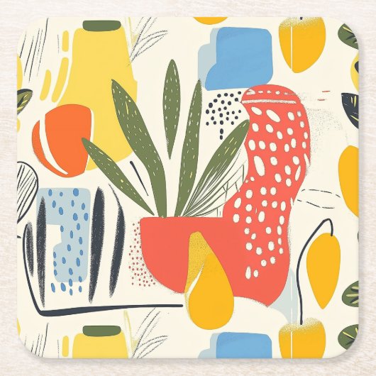 フアヴィスムスタイル鮮やかカラーズガーデンポット スクエアペーパーコースター (正面)