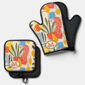 フアヴィスムスタイル鮮やかカラーズガーデンポット 鍋つかみ&鍋敷きセット (正面/裏面)
