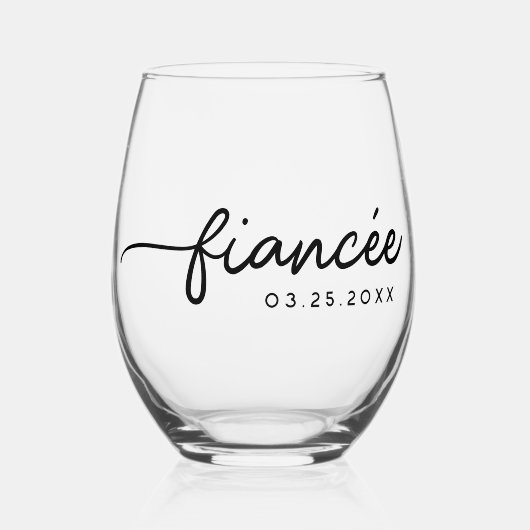 フィアンセエレガントタイポグラフィカスタム婚約ギフト ステムなしワイングラス (正面)