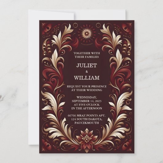 フィエしゃれているス素朴タフローラスペインのバラ結婚ズ 招待状 (正面)