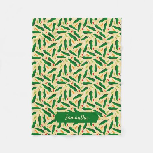 フィエスタおもしろいグリーンチリパターン フリースブランケット (正面)