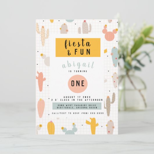 フィエスタおもしろい1st誕生日パーティの招待状 招待状 (スタンド正面)