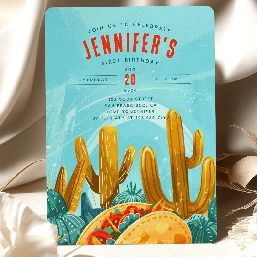フィエスタおもしろい- 'タコ'Bout One'ファースト誕生日 招待状