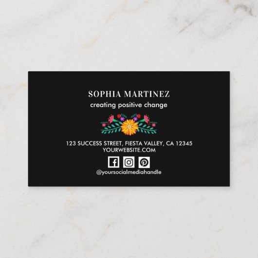 フィエスタかわいらしフローラブーケブラックソーシャルメディア 名刺 (裏面)
