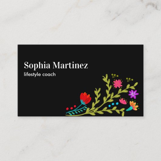 フィエスタかわいらしフローラブーケブラックソーシャルメディア 名刺 (正面)