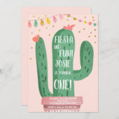 フィエスタとおもしろいガールピンクサボテン1st誕生日 招待状 (正面/裏面)