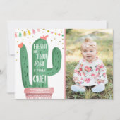 フィエスタとおもしろいガールピンクサボテン1st誕生日 招待状 (正面)