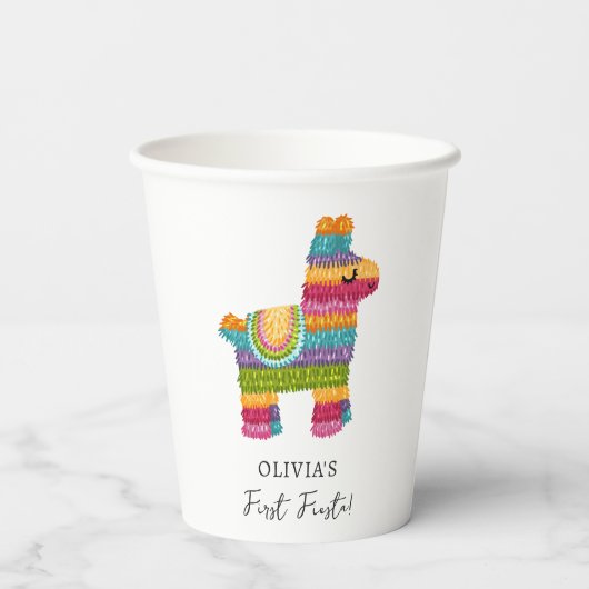 フィエスタとおもしろいピニャタメキシカンラマファースト誕生日 紙コップ (裏面)