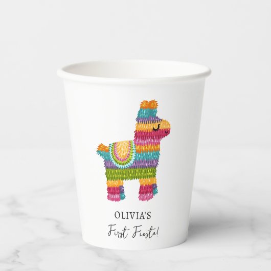 フィエスタとおもしろいピニャタメキシカンラマファースト誕生日 紙コップ (正面)