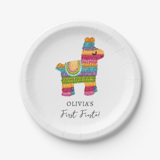 フィエスタとおもしろいピニャタラマガールファースト誕生日 ペーパープレート (正面)