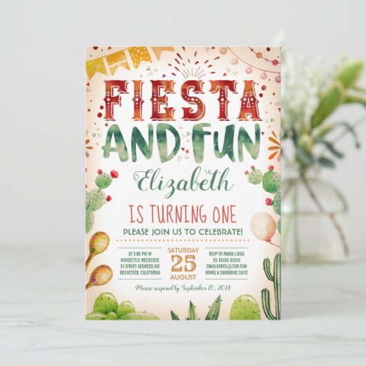フィエスタとおもしろい|夏の誕生日パーティー 招待状 (スタンド正面)