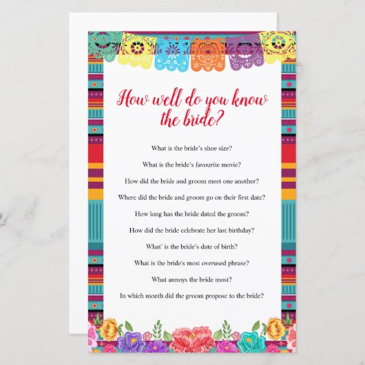 フィエスタどのように良く知っている花嫁ゲームカード (正面/裏面)