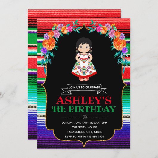 フィエスタの女の子の誕生日の招待 招待状 (正面/裏面)