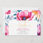 フィエスタはっきりしたウォーターカラーフローラランチョブライダルシャワー 招待状 (正面)