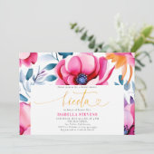 フィエスタはっきりしたウォーターカラーフローラランチョブライダルシャワー 招待状 (スタンド正面)