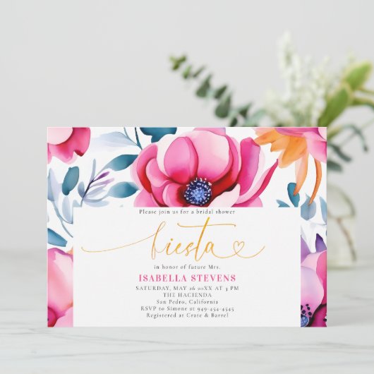フィエスタはっきりしたウォーターカラーフローラランチョブライダルシャワー 招待状 (スタンド正面)