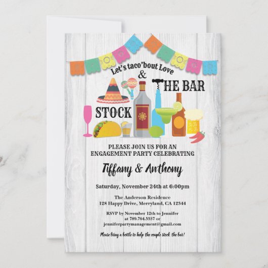 フィエスタはバーカップルのシャワーを出す 招待状 (正面)