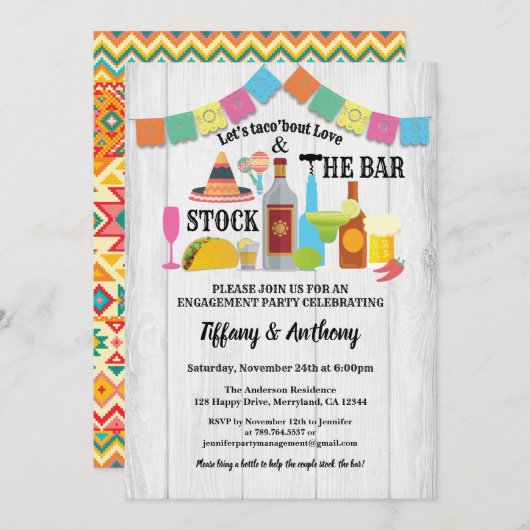 フィエスタはバーカップルのシャワーを出す 招待状 (正面/裏面)