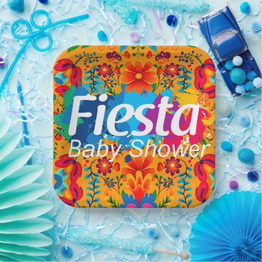 フィエスタイエローカラフルフローラニュートラルベビーシャワー ペーパープレート (パーティー)