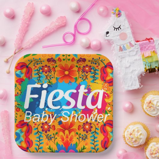 フィエスタイエローカラフルフローラニュートラルベビーシャワー ペーパープレート (パーティー)