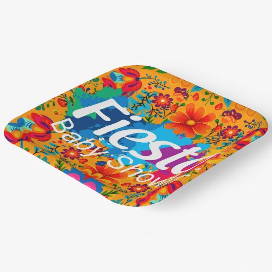 フィエスタイエローカラフルフローラニュートラルベビーシャワー ペーパープレート (傾斜あり)