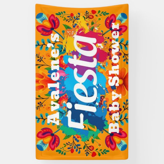 フィエスタイエローカラフルフローラニュートラルベビーシャワー 横断幕 (縦)