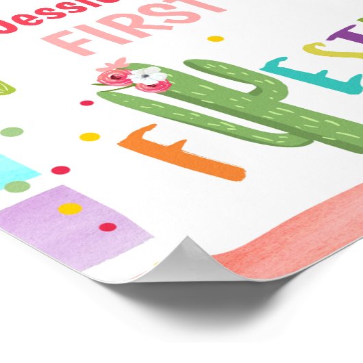 フィエスタウェルカムサイン誕生日メキシカンサボテン ポスター (角)