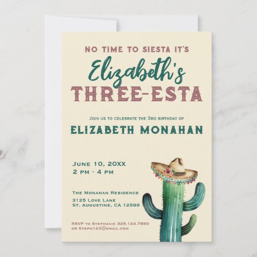 フィエスタウォーターカラーサボススリーエスタ誕生日 招待状 (正面)