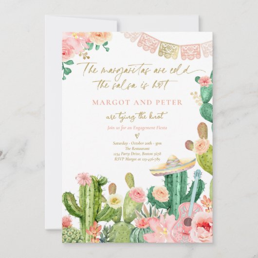 フィエスタカップル婚約フィエスタサクタスメキシカン 招待状 (正面)