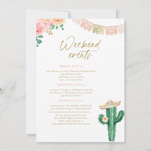 フィエスタカボサンルーカスバチェロレッテ日程 招待状 (裏面)