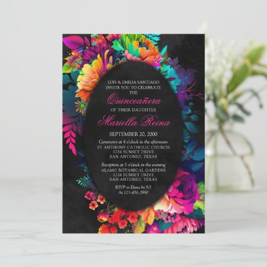 フィエスタカラフルウォーターカラーフローラキンセアニラ 招待状 (スタンド正面)