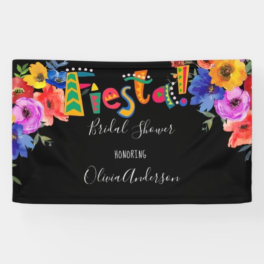 フィエスタカラフルウォーターカラーフローラブライダルシャワー 横断幕 (横)