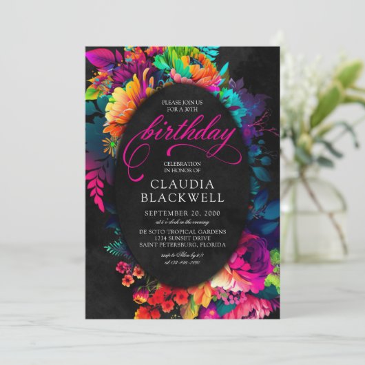フィエスタカラフルウォーターカラーフローラ誕生日 招待状 (スタンド正面)