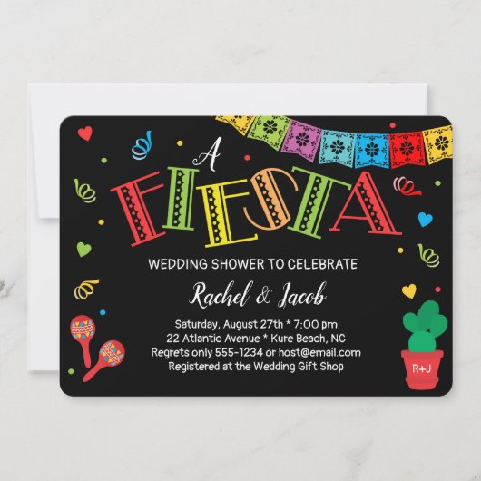 フィエスタカラフルサクタスマラカスウェディングシャワー 招待状 (正面)