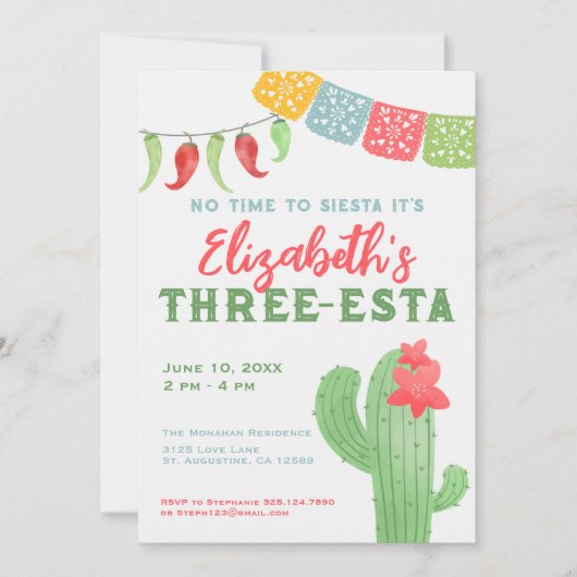 フィエスタカラフルサボススリーエスタ誕生日 招待状 (正面)