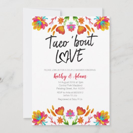 フィエスタカラフルタコについて愛カップルのシャワー 招待状 (正面)