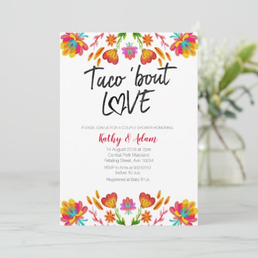 フィエスタカラフルタコについて愛カップルのシャワー 招待状 (スタンド正面)