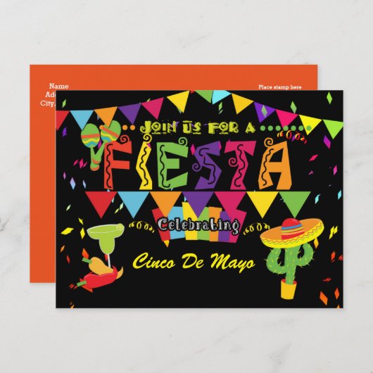 フィエスタカラフルチンコデマヨハガキ招待状 インビテーションポストカード (正面/裏面)