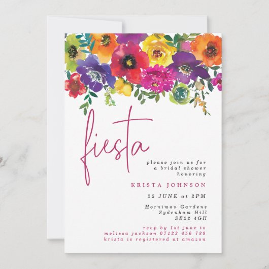 フィエスタカラフルフラワーズブライダルシャワー 招待状 (正面)