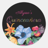 フィエスタカラフルフラワーズブラックフローラキンセアニェラ ラウンドシール (正面)