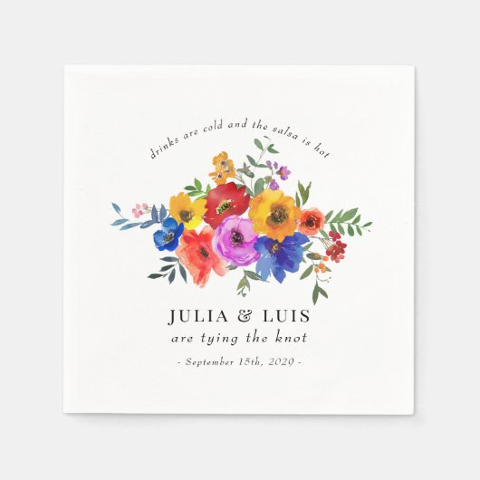 フィエスタカラフルフラワーメ結婚キシカン婚約 スタンダードカクテルナプキン (正面)