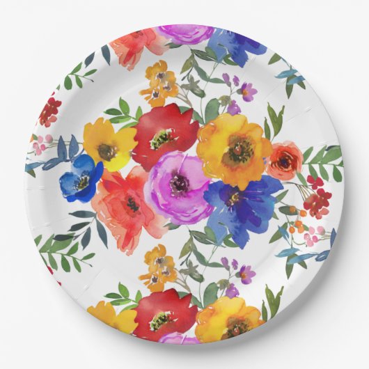 フィエスタカラフルフラワーメ結婚キシカン婚約 ペーパープレート (正面)