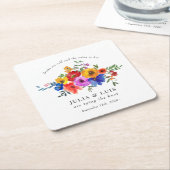 フィエスタカラフルフラワー結婚ズ婚約 スクエアペーパーコースター (アングル)