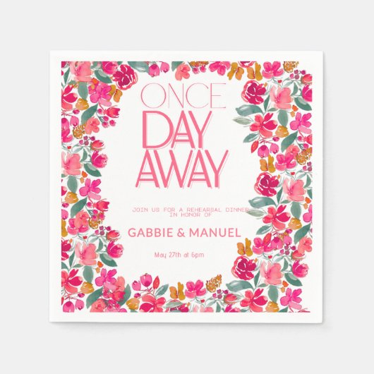 フィエスタカラフルフローラブラックリハーサルディナー スタンダードカクテルナプキン (正面)