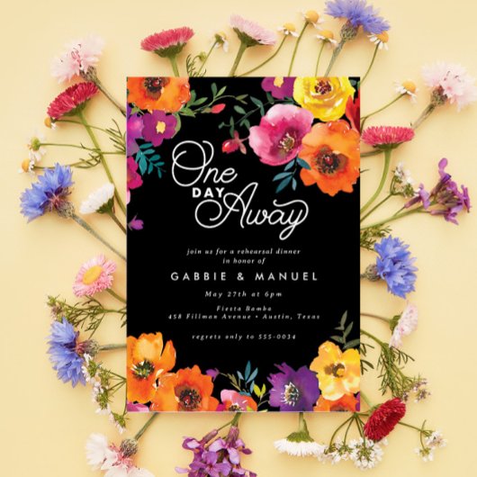 フィエスタカラフルフローラブラックリハーサルディナー 招待状