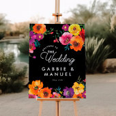 フィエスタカラフルフローラブラック結婚のウェルカムサイン ポスター